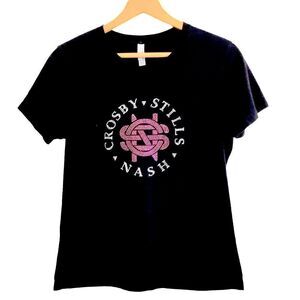 Crosby Stills Nash Vintage Concert Tee Pink and Silver Rhinestones